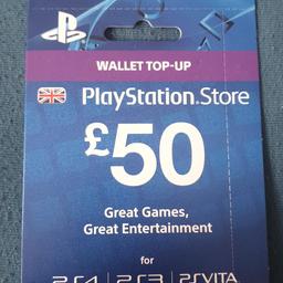 hello

I have a brand new top up card for PlayStation at the value of £50

only one available

use to buy games or anything on playstation

please no scammers will only sell to people with decent ratings