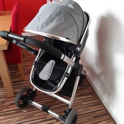 has been used has signs of wear on the wheels and scuffs here and there, can be a pushchair or a pram either front of parent facing, it will come with the newborn carseat but I have to retrieve it from the loft hence no pictures