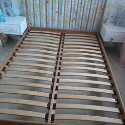 Oak framed double bed. Hardly used couple marks on frame as shown on photos. Dismantled for collection. Collection only