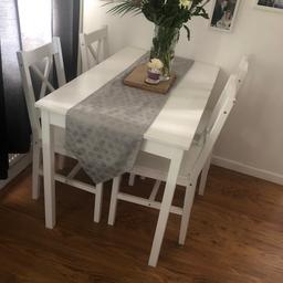 White table and chairs for sale. There are some marks but nothing that can’t be sanded and painted. £40 Ono collection from Great Wyrley