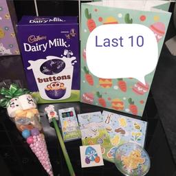 Last 10 half price this weekend £4 each

1 Egg
1 Sweet Cone
1 Note Book
1 Pencil and Topper
1 Tattoo
1 Pack of Crayons
1 Sheet of Stickers
1 Mini Game