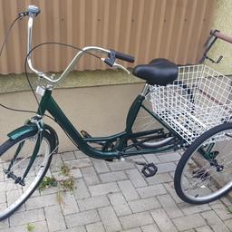 3-Rädiges Fahrrad mit Anhänger, in grün, abzuholen in Ettlingen, Korbgröße 56 x 48 cm, kleine Gebrauchtspuren