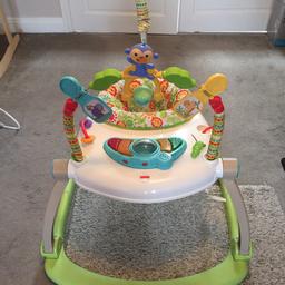 Fisher-Price CHN38 Rainforest Spacesaver Jumperoo, Portable Baby Chair and Bouncer with Rattle, Teething Toy, Music, Lights and Sounds. In great and clean condition. From a smoke and pet free home. Can highly recommend as really helped out child to gain core strength.