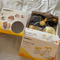 Medela electric breastpump with medela bottles and accessories. All in great condition. 
The full breast pump set plus an extra set of 2 large bottles and 2 small bottles with teats.