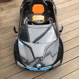 Originally price £250.00. Amazing kids version of the futuristic BMW i8. Now in jet black this little 12v car comes with even more gadgets. You will find a parental remote control, MP3 input, lights as well as a push button start. A beautiful looking, top quality kids electric ride-on car. The 12v black BMW for kids also boasts top quality paintwork.