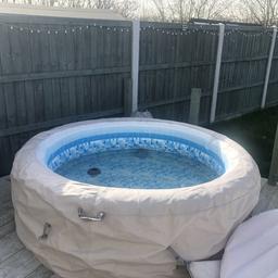 Item is in good condition with all parts

Pump working order no issue at all heats to 40degrees

Hozes
Cover
Inflatable top
Water stopper
Filter attachment - new filter required (£10x2 from ebay)

Hot tub
Issue with a small punctures stays up for 24 hours with slow release of air.

Water leaking from above half way point, haven’t got time to find leak

If you have time to give some tlc would be a great purchase
