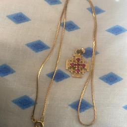 14ct Gold with Pink Rubies .
Gold plated necklace in Box
Can post Uk only . Tracked signed for .