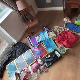 everything is free to collector household items pictures coats exercise abs plus dvd
DVD player working with remote reading glasses mug stand printer ink radio clock new shoes kids bingo child chair for upcycle lamp working etc does not include nest of table or grey curtains