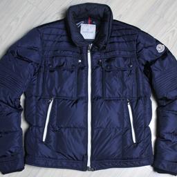 Authentic Moncler EDOUARD Trim Fit Down Jacket

With CERTILOGO CODE

Jacket is fully registered with Moncler and security details can be checked accordingly

Inspired by leather motocross jackets, this Moncler jacket features a trim silhouette, and down-fill nylon that keeps you comfortable without slowing you down.


Color: BLUE

Size : Label show 3 (Moncler's man size) which is equal to a LARGE

Inside Cartoon stripe partially stiched back small signs of wear (Check last pic for details)