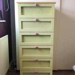 Chest of drawers from Vertbaudet.
£50 each or £90 for the pair. 
Would be perfect for any room in the house. A few marks and a bit of fading on top but still in pretty good condition. Can deliver within reason.
size: height - 120cm 
         width -50cm
         depth-38cm
