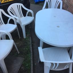 Five chairs and table white not bad condition please see pics table does split into lies flat
Tabletop
141 cm X89 cm
73 cm height