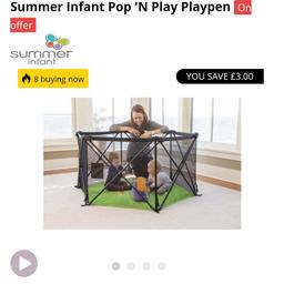 portable play pen used once indoors my toddler didn't like it
pops up into shape
Great for indoors or outdoors