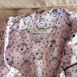 Ladies silky little miss themed pyjamas like new in pink with little miss patterns size small but fits 12-14 cost over £20 accept £5