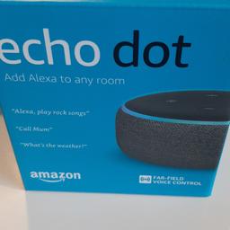 selling this amazon echo dot never used brand new in box but the box has been opened