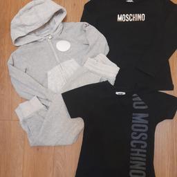 Boys designer bundle 
will fit age 3-4 age 4-5 depending on size of little one 
moncler tracksuit is age 5
long sleeved moschino age 6 (worn once)
moschino tshirt age 5
all small fitting 
all great condition label on inside of moschino tshirt is a little frayed 
postage is £4 and included in the price 
no silly offers