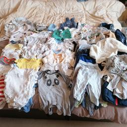 Massive baby boy 0-3 months clothes bundle.
Loads of short sleeve and long sleeved vests, Sleepsuits, Bottoms, tops, jumpers / jackets, hats, bibs. Also includes pramsuits.
Absolute bargain, priced for a quick sale due to house move.
Collection from Selly Oak B29
