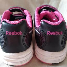 Reebok child trainers 12 
Black and pink with Velcro strips
Hardly worn, from a pet and smoke free home.
Pick up from Bounds Green N22 or can post. accept PP/Cash/Bank transfer.
Postage £4.50 signed for/tracked.