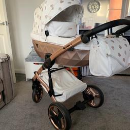 Full travel system
Carrycot
Changing bag
Car seat
Foot muff
Upright sitting seat
Beautiful pushchair
Very good condition do not ask to email as we no about the scams 