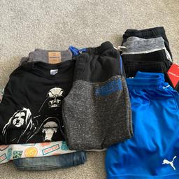 Boys new tagged jeans rib waist fit 12-13 f&f
Boys joggers blue and black 11-13 f&f
Boys new tagged speedo swim shorts black xl 
Boys Black basic football shorts 12-13
Boys blue puma dri fit football shorts 32 waist ( a few small pulls)
Boys black shorts 13-14 f&f
Boys grey marl and aqua shorts 13-14 f&f
Boys star wars t shirt small 
Boys white/ neon t shirt 13-14 f&f 
Unless stated as new/ tagged  they have been worn 
Cash only collection only