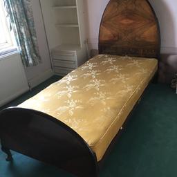 Lovely Antique Single Bed with Wooden Head Board and Foot Board in very good condition for its age . It all splits down and bolts together. All is needed is a new top mattress
