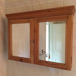 Made from reclaimed pine , made about 40 years ago, with mirror front and interior shelves  
Great for bedroom or bathroom