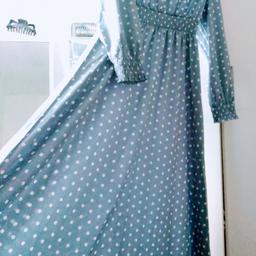 This stunning dress is a light blue spotty maxi dress bought from Shein

size is L or UK 14 or someone who wear a big 12

never worn no tags

perfect for summer long flowy

very flattering at the waist

colour doesn't suit me at all

£20-25 brand new online

only want £17 Ono

collect or can post for extra £3.50

thanks for looking