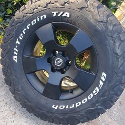 Nissan navara / pathfinder 16 inch wheels. bfgoodrich at tyres, only selling as they are too small for my calipers only bought them 2 days ago.. worth the price just for the tyres, gutted they didn't fit mine, may be able to deliver within reason for fuel 🤷‍♀️