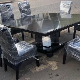 Beautiful Philip Selva table with 8 velvet chairs.Dimensions 170cmx170cm