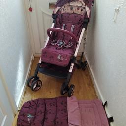 in very good condition ,luxury easy fold stroller 
complete with raincover and matching footmuff that converts to a summer liner .
collection only .