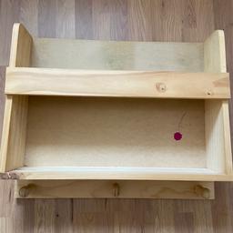 65cm x 15cm x 55cm
bookshelf with hanging knobs, has a pen mark but would be covered by books 
can easily be repajnted