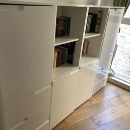 Hi, I have 4 storage units for sale. Great condition, white gloss.
I have 2 of the below:
• drawers+doors
• book shelves+doors

Each unit is £50, I'm happy to negotiate the price when sold as a set of 4 :)

Height 145cm
Depth 35cm
Width 50cm

Collection from Brentford TW8