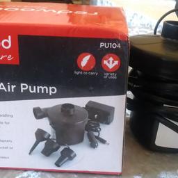 Redwood leisure Electric Air Pump.
240V/12V.
Ideal for inflating boats, paddling pools, beach toys, air mattresses ect
Complete with 3 Valve adapters.
Plugs into any 12V car sockets or 240V household socket.
I have one unused and boxed, one without a box.
Working perfectly.
Selling both for £10