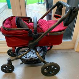 The Mothercare Orb pram is designed to be a complete system for newborns up to approx 3 years (or 15kg). Pram converts into pushchair, with different sitting / recline positions.  
Forward & parent facing option
Quilted pram liner
Matching footmuff & apron
Full rain cover with middle zipped area
Handle is adjustable in height. Easy to fold down with 1 hand.
‘Mummy Mitts’ hand gloves which stay attached to the pram by velcro

From smoke free home
Cash on collection
Advertised elsewhere