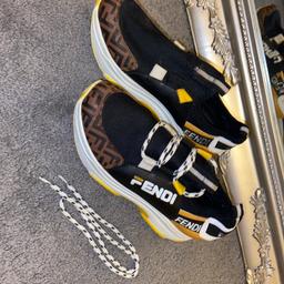 Fendi trainers , there black , cream , yellow & white with black and white laces , SIZE 36 -size 4