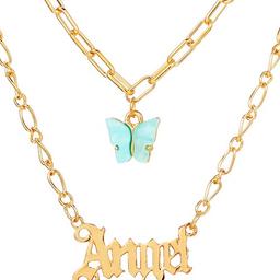 Angel butterfly layered necklace, perfect for everyday wear.
