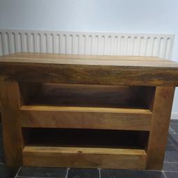 Oak furniture land 'mantis light' tv stand. Still selling in store. Beautiful solid wood piece of furniture. Great condition. Just over a year old. Selling as got tv fixed to the wall.
Width: 110cm, Height: 60cm, Depth: 60cm. Also selling matching mirror. Asking £135 ono. Collection only.