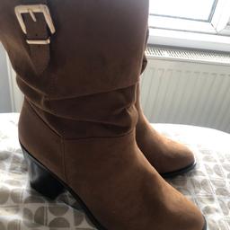 Brand new never worn tan suedette buckle side boots UK size 8.