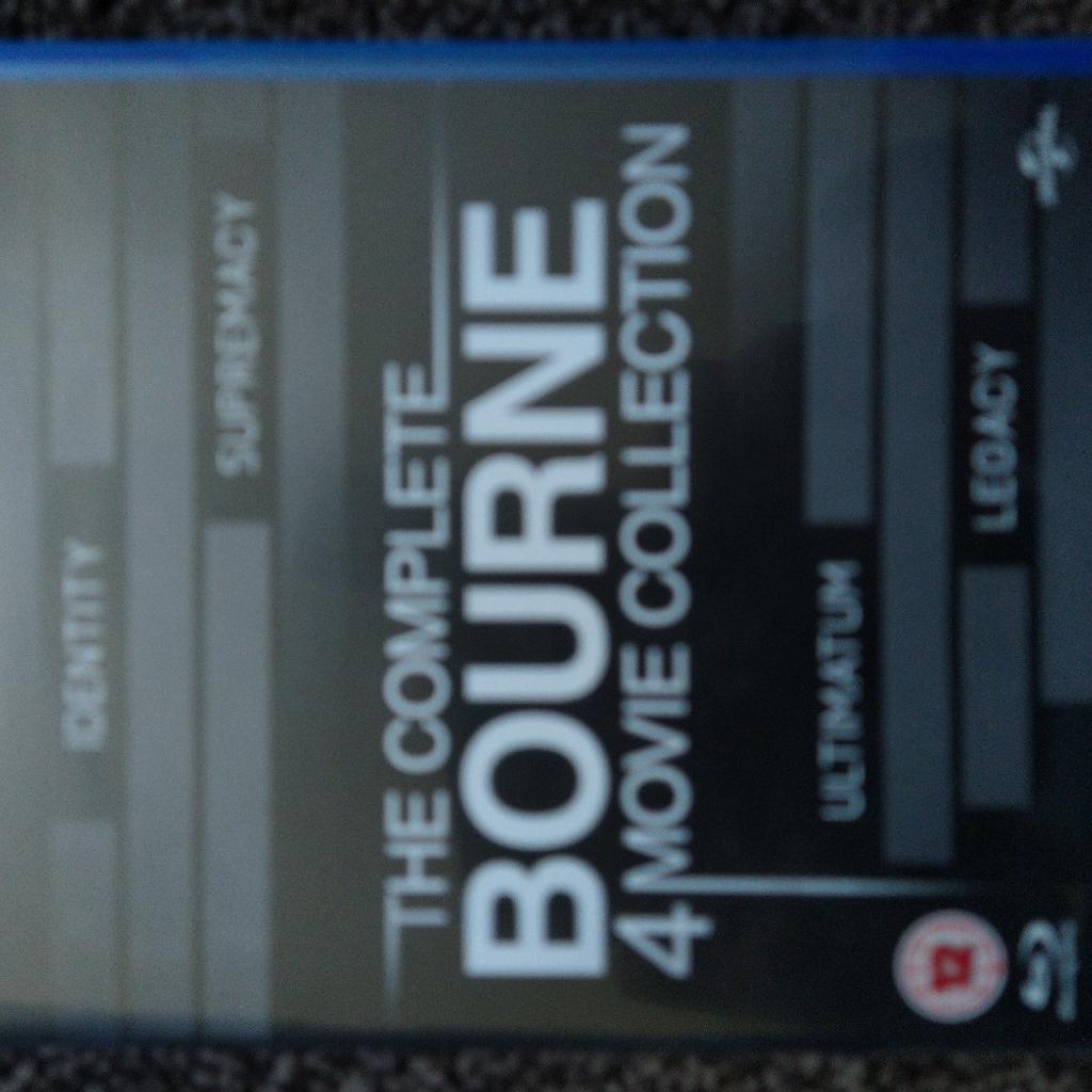 Bourne 4 film collection in BLU-RAY.
BOURNE IDENTITY
SUPREMACY
UTIMATUM
LEGACY.