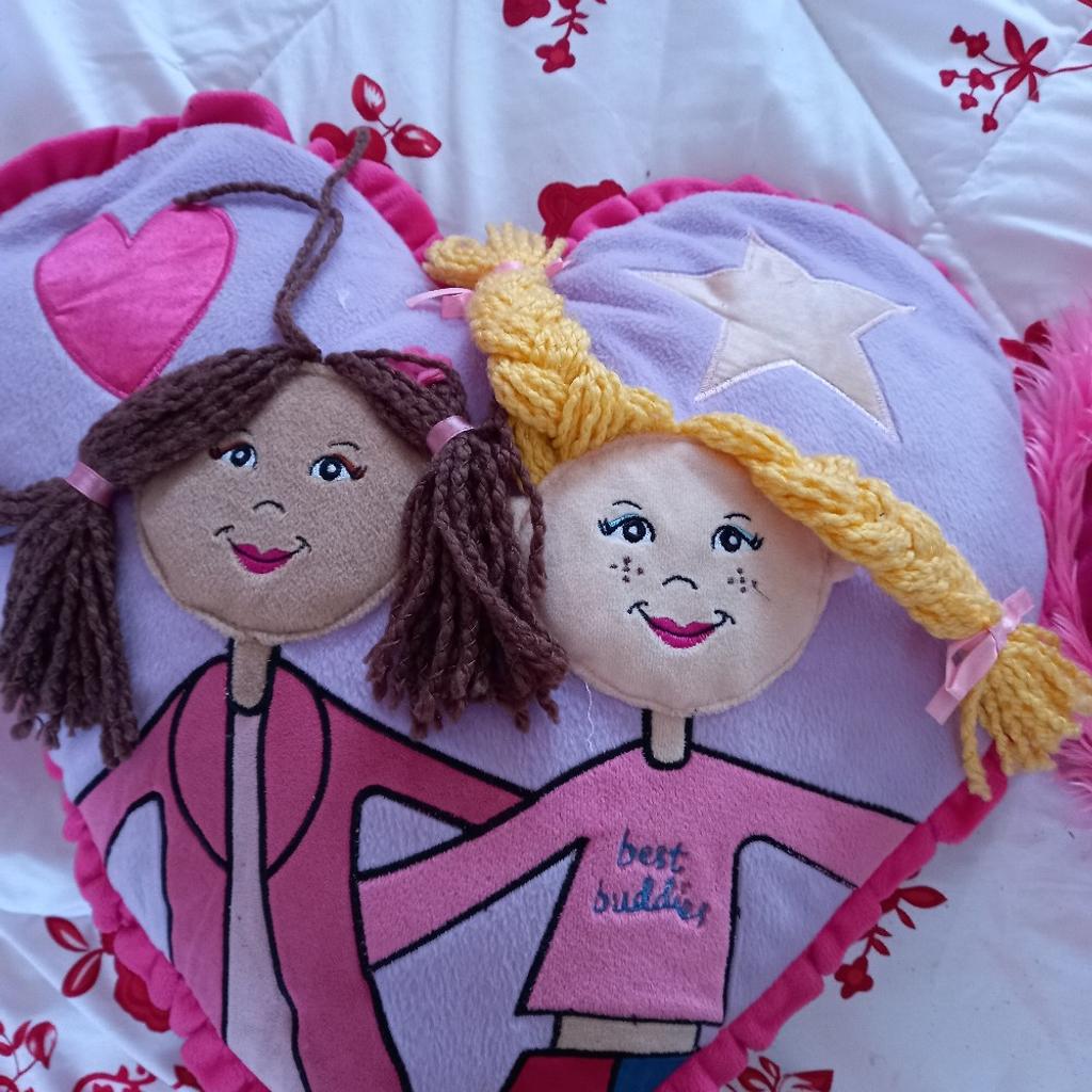3 heart cushions. 2 pink (Baby Love) 14"×10" 1 Pink + blue (Best buddies) 15" x13".