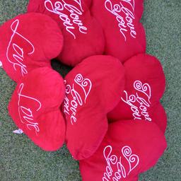 5 Red complete cushions 16"×10" (I Love You) + 2 - 9"×12" hearts with Love on.