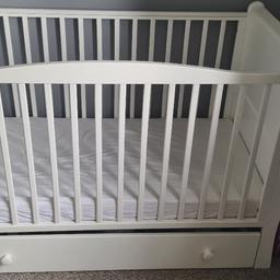 Sleigh Cot in white with drawer. selling as it's now time for a toddler bed for the little one. please note this is not a cot bed, so doesn't convert to a bed