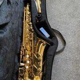 Trevor J James Saxophone in hard carry case has little bit of pitting on it due to not being used for several years and being stored. Comes with chest harness, neck strap, sheet music stand, saxophone stand, 2 books (1 has CD) plus new reeds, job lot. £250 The saxophone alone cost me £350.00 collection from Bacton IP14 4NT