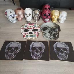 4 Pictures, 1 Plate, 8 Skull Heads, 1 lights up, 1 is a Candle Holder & 1 is an oil Burner. No longer used. £30 for the Bundle. NO OFFERS. All in good condition. 
BUYER MUST COLLECT, CASH ON COLLECTION ONLY, SOLD AS SEEN, NO OFFERS, NO REFUNDS, I WONT DELIVER, 1ST COME 1ST SERVE. PM me for address. Thanks for looking.