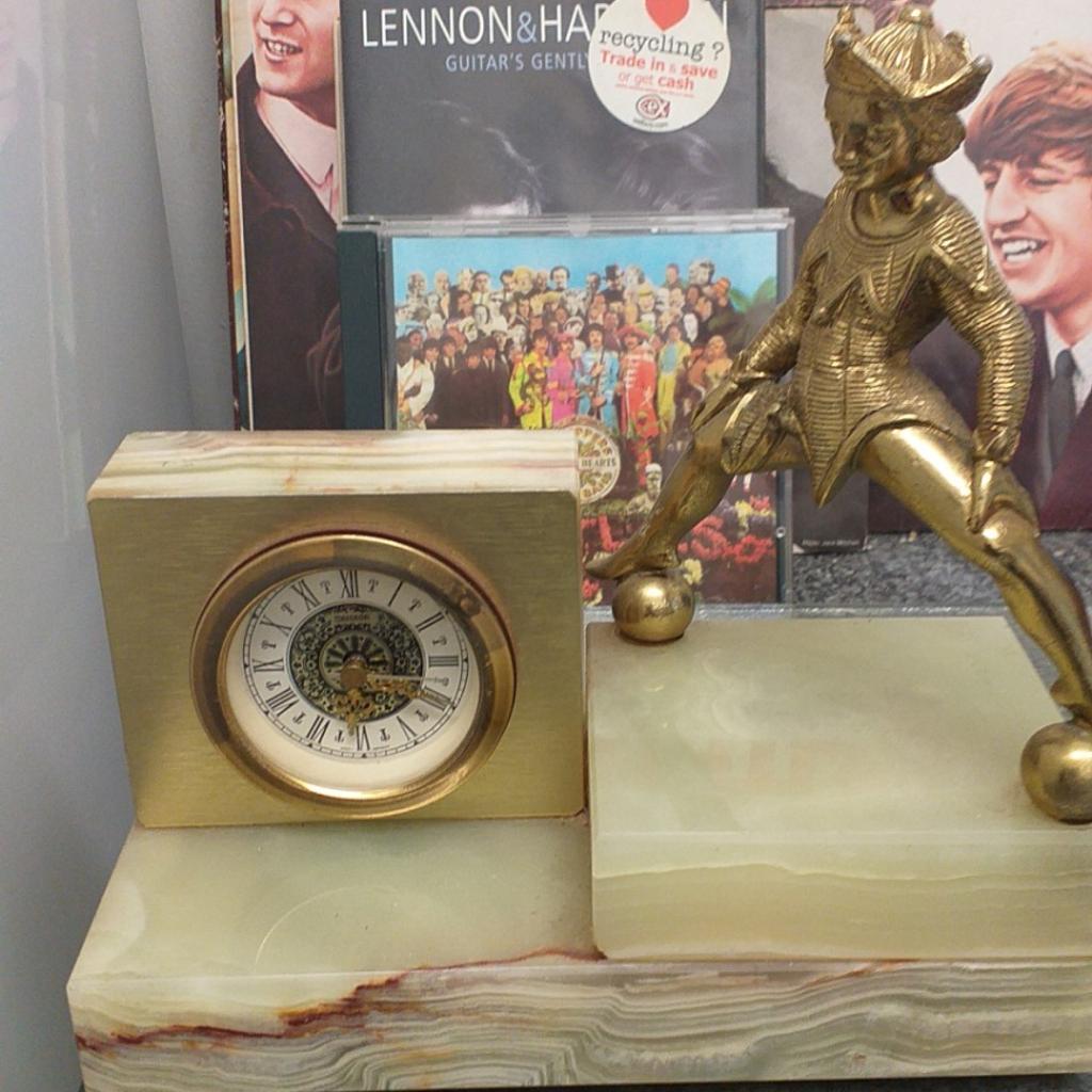 vintage marble clock very heavy with solid brass jester working