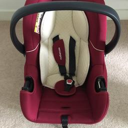 Mothercare carseat. Very good condition, barely used.

White pad can be removed when baby is bigger.

All fabric (white and red) can be removed and washed.

This is non Isofix, you need to use car belts (instructions on the side). However it’s Certified United Nations standard ECE R44/04.

Collection from Mitcham.