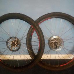 matching pair of 26 bike disc wheels with 8 speed cassette
with  tyres and tubes
straight with good bearings
rims can be used for rim brakes too
first come first served
£30ono for quick sale
pick up only bolton
