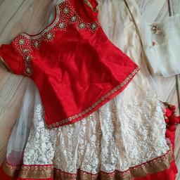 Beautiful white and red lehnga for 7 to 9 year old. Worn once for an hour only.