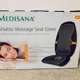 Has heat function, rotating massage, comes with remote attached. The seat can be used on any chair and has velcro straps at the back to attach it. You can select different massage options on the remote, lower back only, upper back, full massage etc.

This has been opened and contents checked and tested. It’s been left unused and is still in original box - would make a perfect gift!