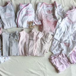 use bundle of girls clothing first size up to 1-month in great condition top brands like mamas and papas George next 20 items a selection of sleepsuits around for vest and a hat.