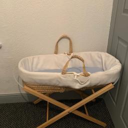 Used Moses basket and foldable space saving stand in good condition. Comes from smoke, pet and corona virus free household.

x2 washed fitted sheets (blue and other grey), side protectors, mattress (everything included in pictures)

Collection only.

Please view other items